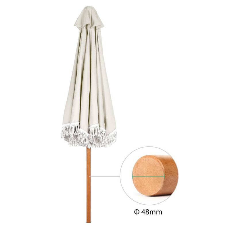 Sekey 300 cm wooden parasol with fringes, sun protection UV50+