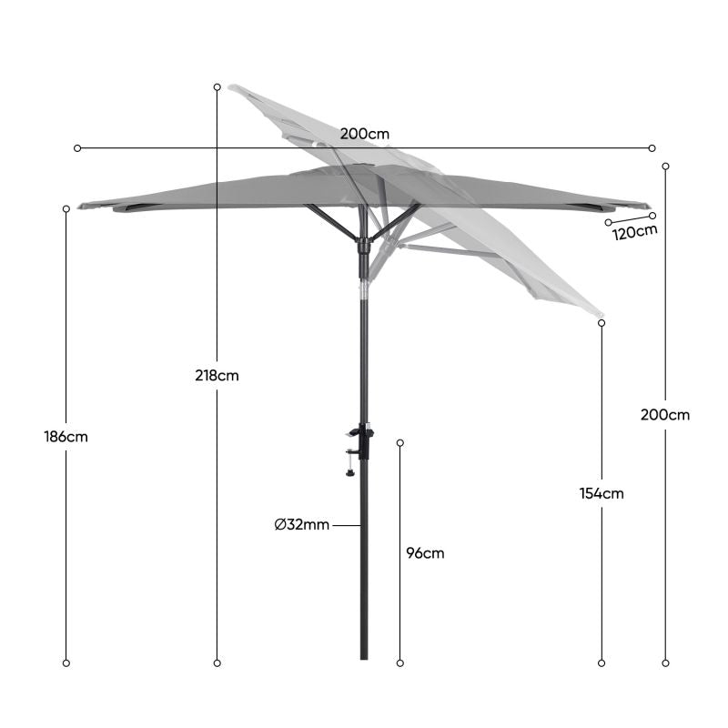 Sekey 200 x 125 cm balcony umbrella rectangular with balcony railing, sun protection UV50+