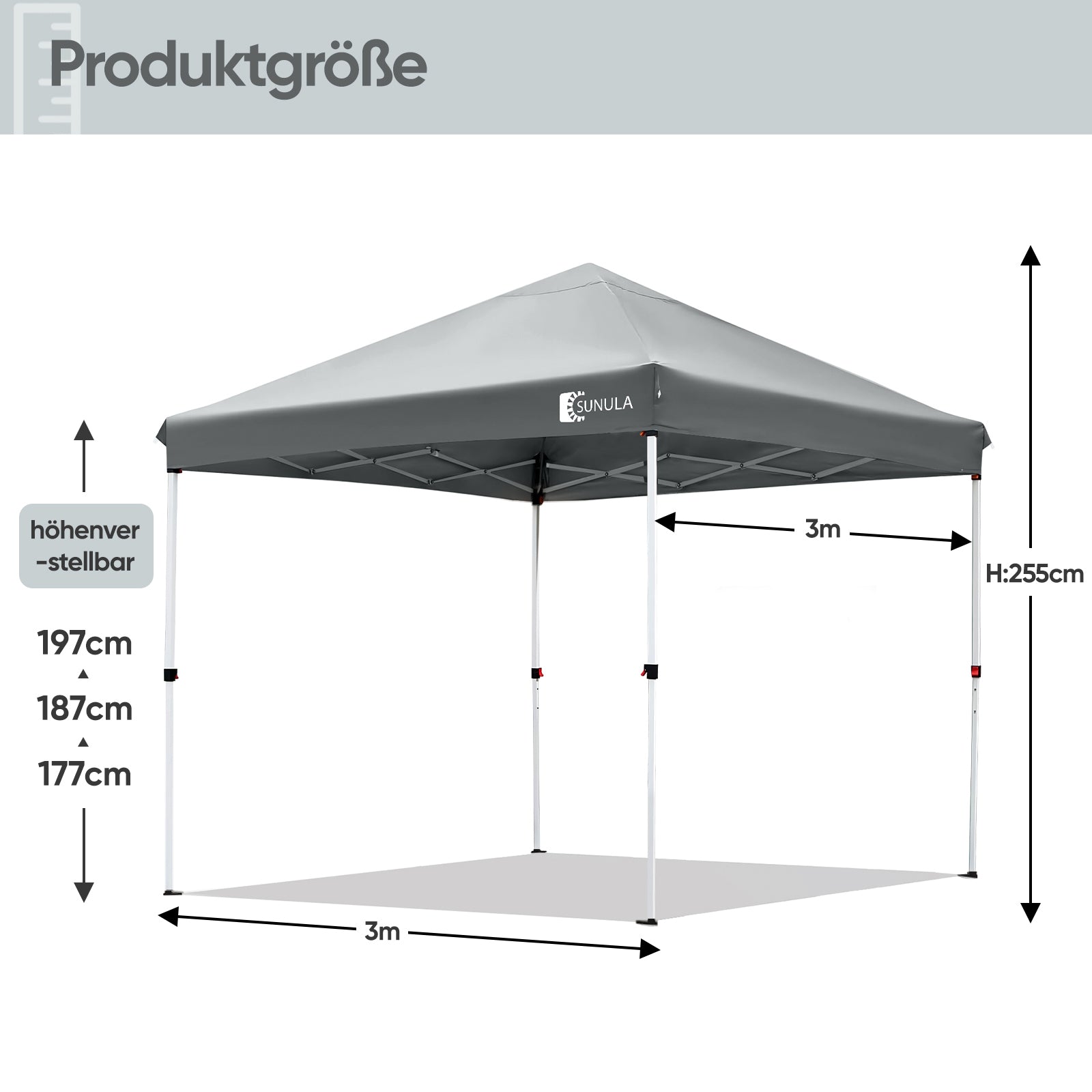 Sunula Pavillon 3x3m Wasserdicht & Stabil – Faltpavillon mit Verdickten Rohren, UV-Schutz & Tragetasche, für Garten, Camping & Veranstaltungen