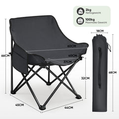 Sunula Folding Camping Chair, Ultralight, 1/2 Piece, Portable with Carrying Bag and Side Pockets, 100 kg Load Capacity, Non-Slip Feet, Moon Chair Design, For Camping, Fishing, Picnics, Garden, Beach, 600D Oxford Fabric 
