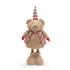 Salcar Weihnachtsfigur Plüsch-Bär 55–70 cm – Stehende Weihnachtsdeko mit verstellbaren Teleskopbeinen, Weicher Plüschbär für Kamin, Fensterbank & Wohnzimmer