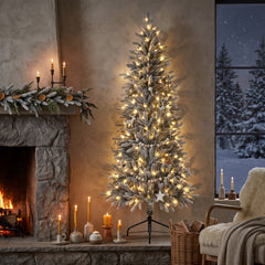 Salcar Halb-Weihnachtsbaum mit LED & Schnee 180/210 cm – Künstlicher Christbaum aus 100 % PE