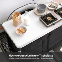 Sekey Campingschrank faltbar mit Tischplatte, Campingküche Outdoor 79 x 48 x 96 cm, Campingküche mit 6 Fächern, Aluminiumgestell, MDF-Arbeitsplatte, für Camping, Wohnmobil & Garten