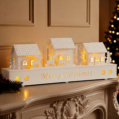Salcar LED Weihnachtsdorf Schwibbogen – 43 cm, 8 LEDs, Batteriebetrieben, Fensterdeko Weihnachten