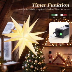 Salcar LED Papierstern 60 cm Weiß – Beleuchteter 3D Weihnachtsstern mit 18 Spitzen, Warmweißes Licht, Hängende Weihnachtsdeko für Fenster & Innenbereich, Herrnhunter Sterne