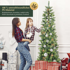 Salcar Schmaler Künstlicher Weihnachtsbaum 120/150/180/210 cm | Slim Nordmanntanne aus PE, Platzsparend, Realistisch, Wiederverwendbar, Mit Metallständer