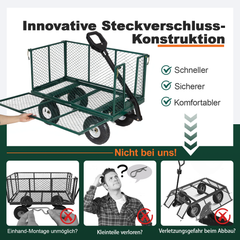 Sekey 3-in-1 Bollerwagen 500 kg – Gartenwagen mit abnehmbaren Seitenwänden & 10-Zoll-Gummireifen, leise & rostfrei, schnelle Montage in 8 Minuten, Plattform- & Transportwagen