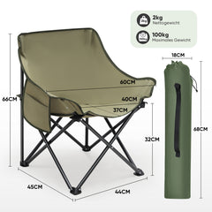 Sunula Campingstuhl Faltbar Ultraleicht, 1/2 Stück, Tragbar mit Tragetasche und Seitentaschen, 100 kg Belastbar, Rutschfeste Füße, Mondstuhl Design, Für Camping, Angeln, Picknick, Garten, Strand, 600D Oxford-Stoff