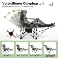 Sunula Klappbarer Campingstuhl, Liegestuhl 2-in-1, Belastbar bis 100 kg, Abnehmbare Fußablage, Getränkehalter, Tragetasche, Leicht, Verstellbare Rückenlehne, Für Angeln, Strand, Camping, Garten, Outdoor