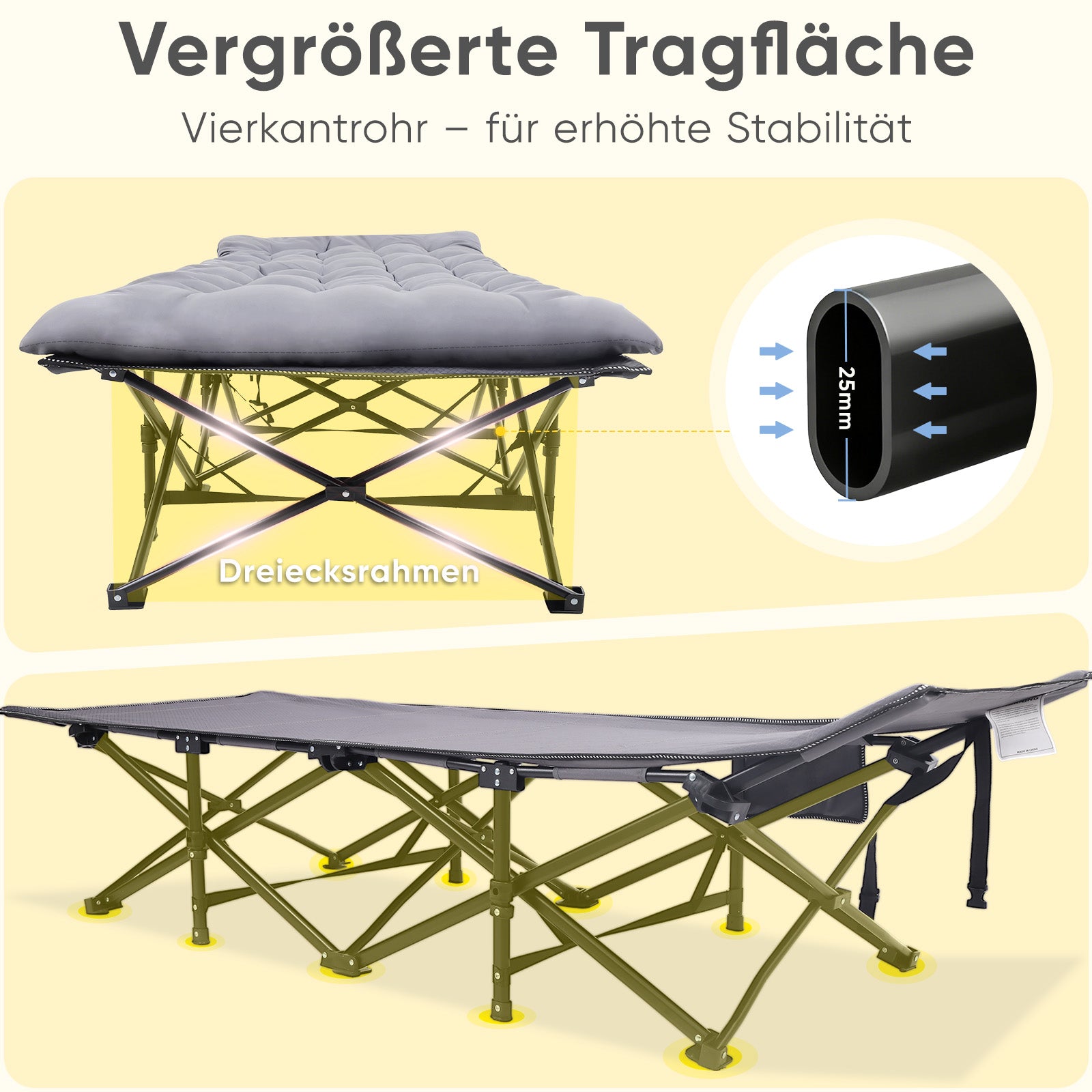 Sekey XXL Feldbett Klappbar 190×71×35 cm überbreit | Stahlrahmen bis 200 kg | 1200D Oxford