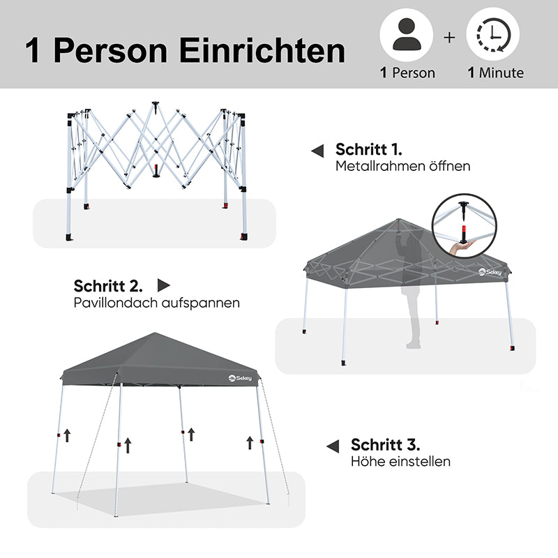 Sekey  300 x 300 cm Faltpavillon Mit Belüftetes Dach