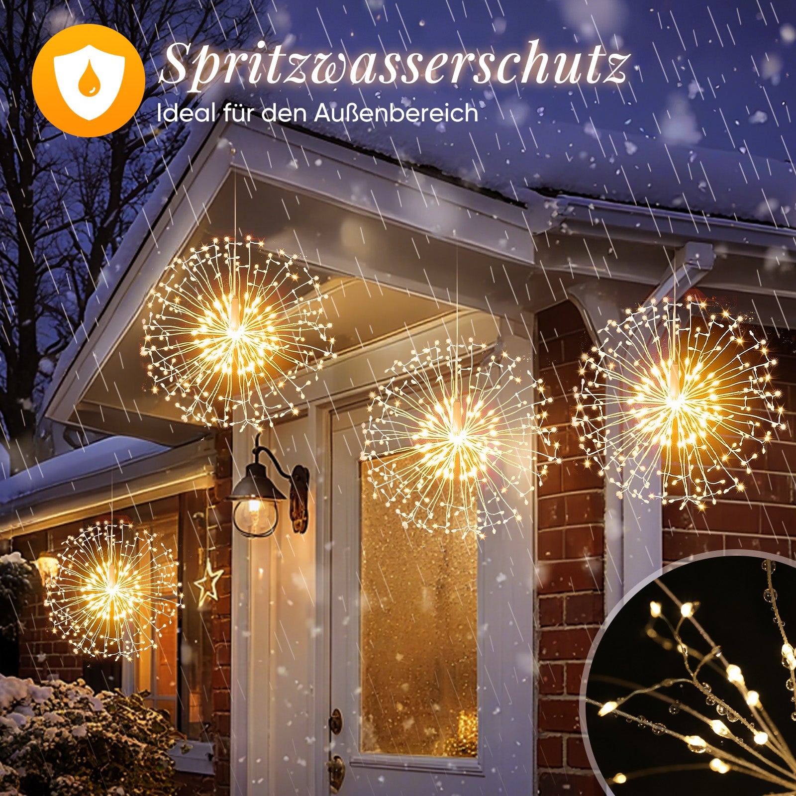 SALCAR LED Leuchtkugel Weihnachten Feuerwerk Lichterkette – 198 LEDs, 8 Modi, Timer & Fernbedienung, Batteriebetrieben & IP44 Wasserdicht – Weihnachtsbeleuchtung für Innen & Außen