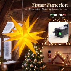 Salcar LED Papierstern – Beleuchteter 3D Weihnachtsstern Gelb mit 18 Spitzen, Warmweißes Licht, Hängende Weihnachtsdeko für Fenster & Innenbereich
