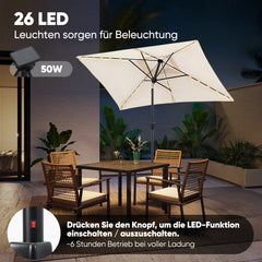 Rectangular parasol 300 x 200 cm garden umbrella with LED solar lighting