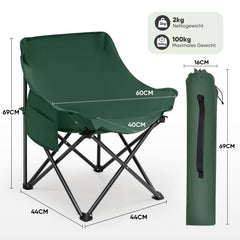 Sunula Folding Camping Chair, Ultralight, 1/2 Piece, Portable with Carrying Bag and Side Pockets, 100 kg Load Capacity, Non-Slip Feet, Moon Chair Design, For Camping, Fishing, Picnics, Garden, Beach, 600D Oxford Fabric 