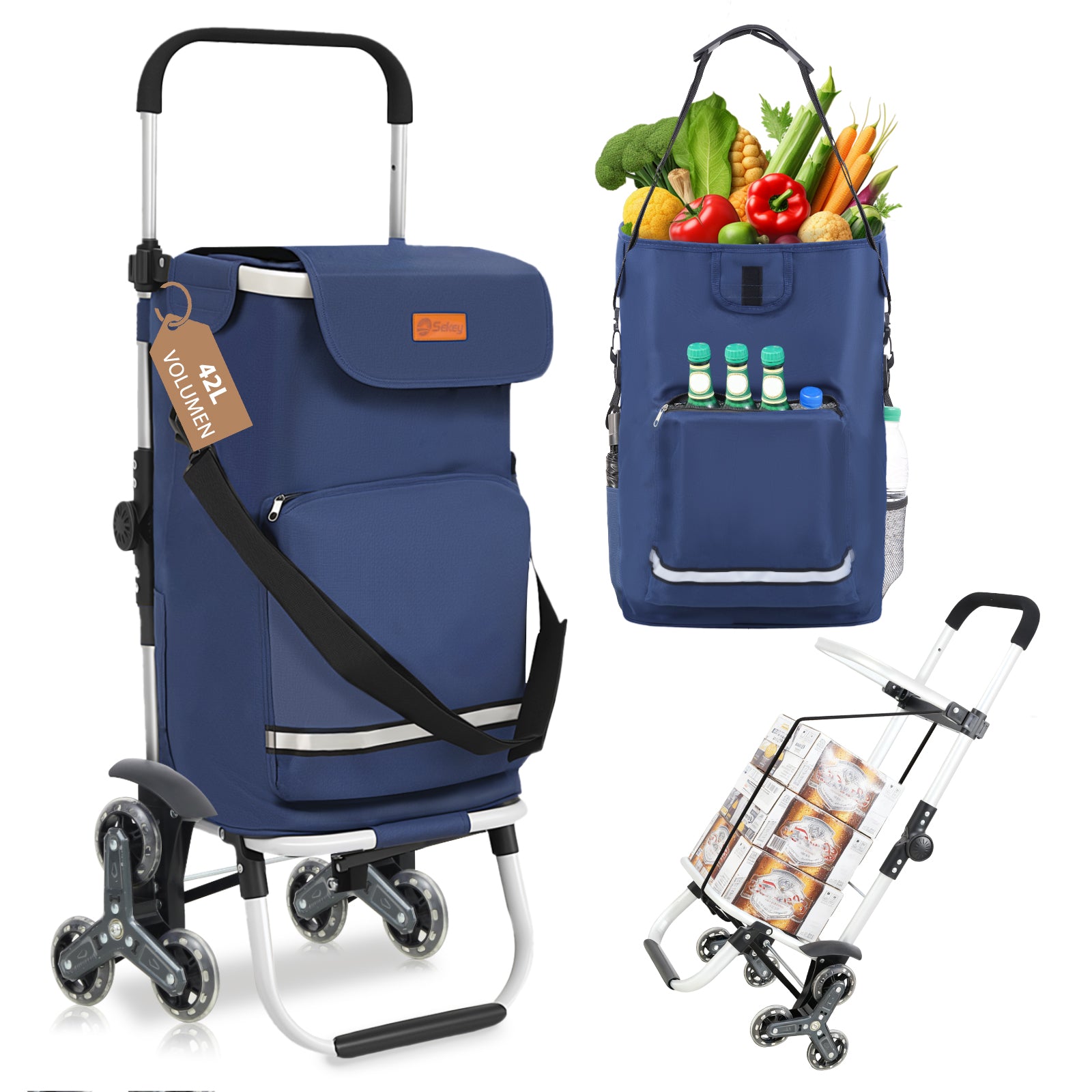 Sekey XXL Einkaufstrolley Treppensteiger 3-Rad Faltbarer Aluminium 3-i – sekeymall