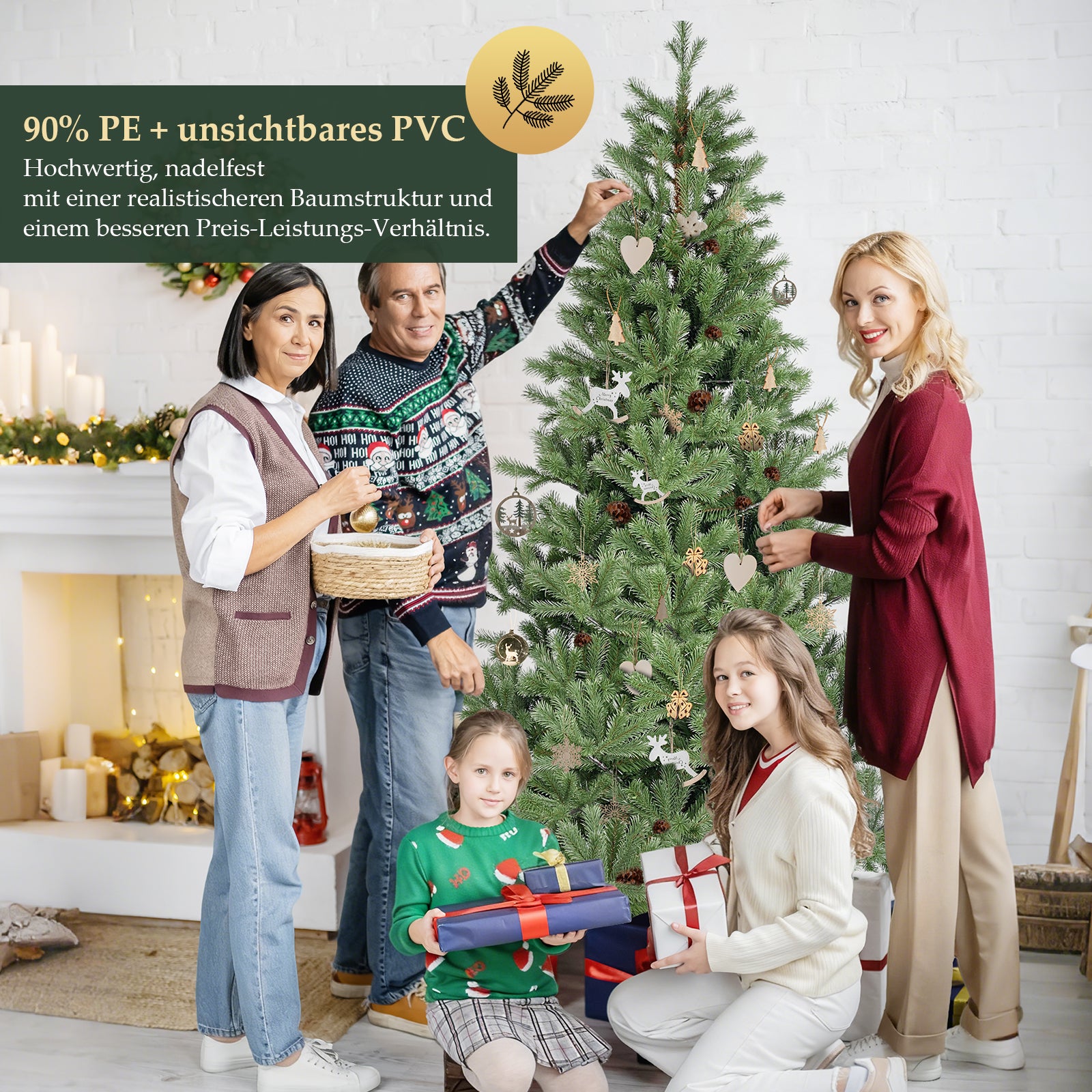 SALCAR Künstlicher Weihnachtsbaum 150/180/210 cm aus 90 % PE Spritzguss, Premium Nordmanntanne, realistischer Christbaum mit stabilem Metallständer & Schnellaufbau-Klappsystem