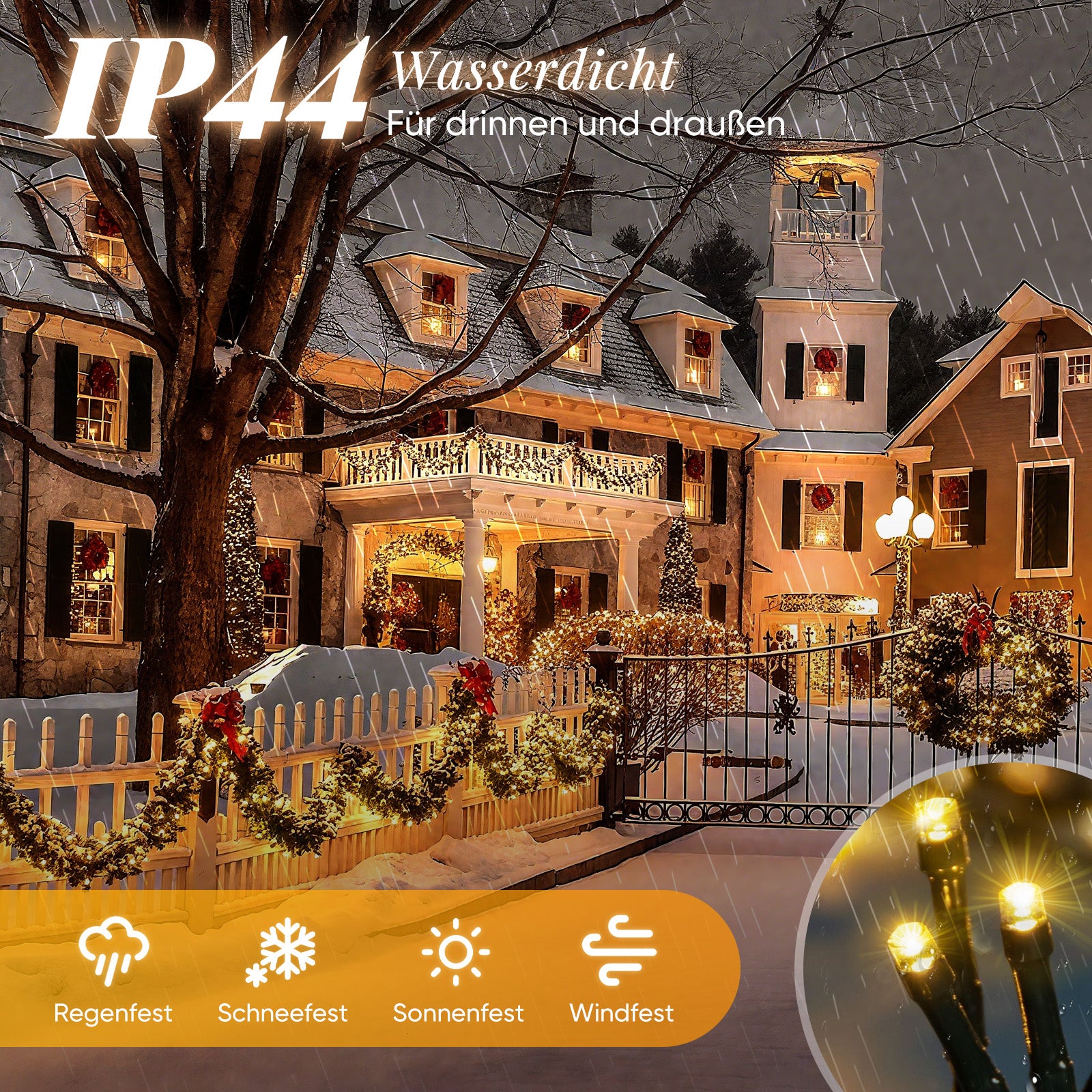 Salcar LED Lichterkette Außen – 10m/15m/20m, 150–300 LEDs, – sekeymall
