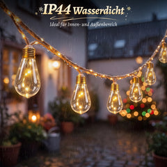 Salcar Lichterkette Outdoor mit Hanfseil – 10 Glühbirnen, 149 LEDs, 5 m, Warmweiß, 8 Modi