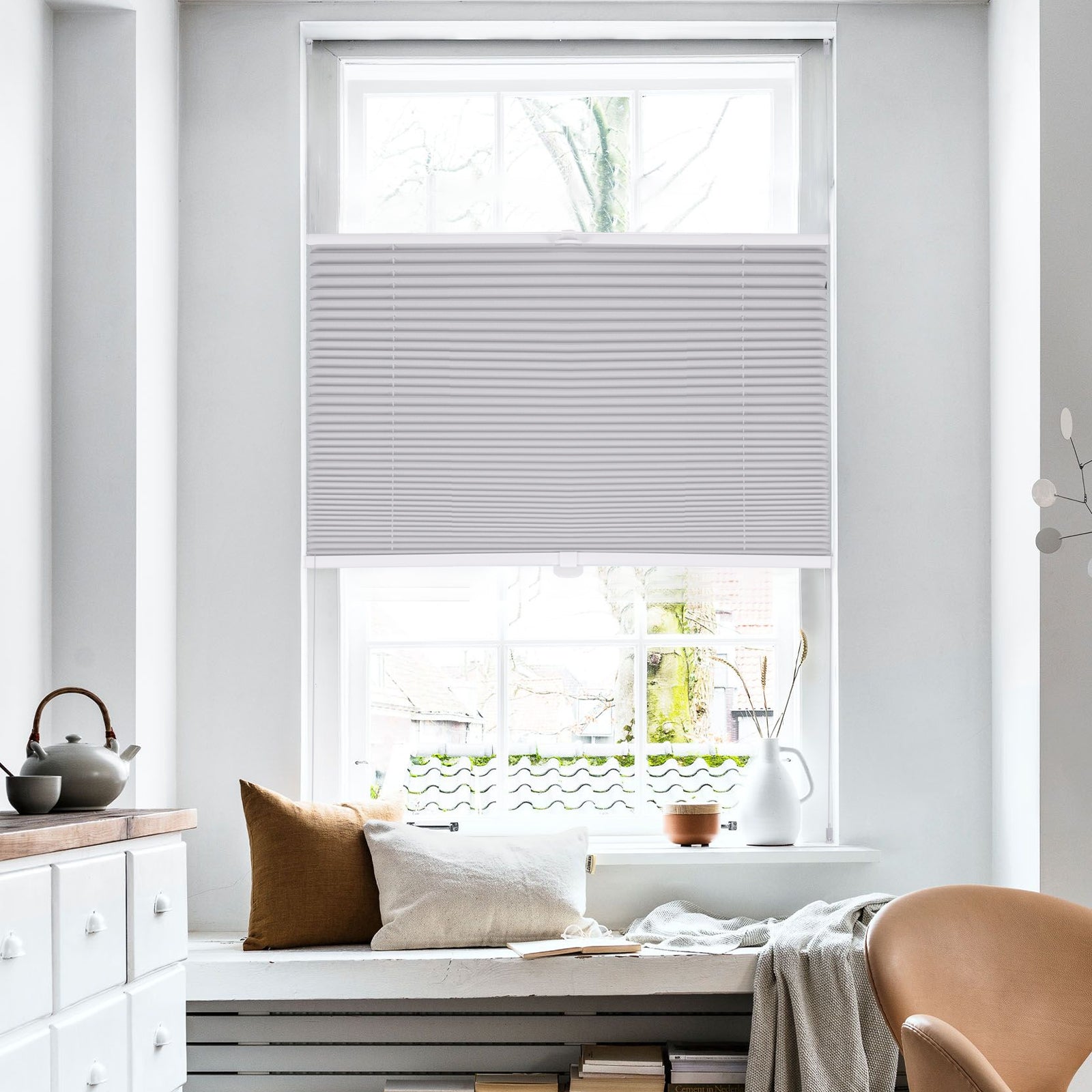 Sekey pleated blinds without drilling, light grey