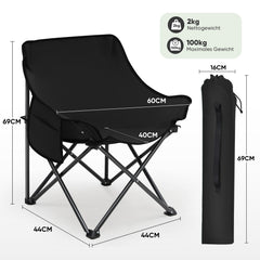 Sunula Folding Camping Chair, Ultralight, 1/2 Piece, Portable with Carrying Bag and Side Pockets, 100 kg Load Capacity, Non-Slip Feet, Moon Chair Design, For Camping, Fishing, Picnics, Garden, Beach, 600D Oxford Fabric 