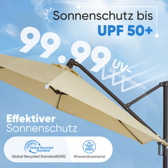 Sekey Ampelschirm 300 cm – Aluminium Sonnenschirm mit 360° Drehung, Neigefunktion, UV50+ Schutz