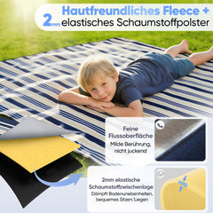 Sekey Wasserdichte Picknickdecke – Sandfeste, faltbare Strandmatte mit gepolstertem PEVA-Untergrund, tragbar für Outdoor, Camping, Strand & Wiese, Blau-Weiß-Beige Streifen Sekey