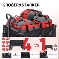 Sunula Faltbarer Bollerwagen 3026 mit Allwetterrädern, 300 L Volumen, 149 kg Tragkraft – Robuster Transportwagen für Strand, Camping, Garten & Einkauf