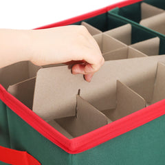 SALCAR Grüne Aufbewahrungsbox für 128 Weihnachtskugeln – Faltbare Christbaumkugel-Box 64,8×32,3×34,2 cm mit 128 Fächern, Tragegriffen & Doppelreißverschluss