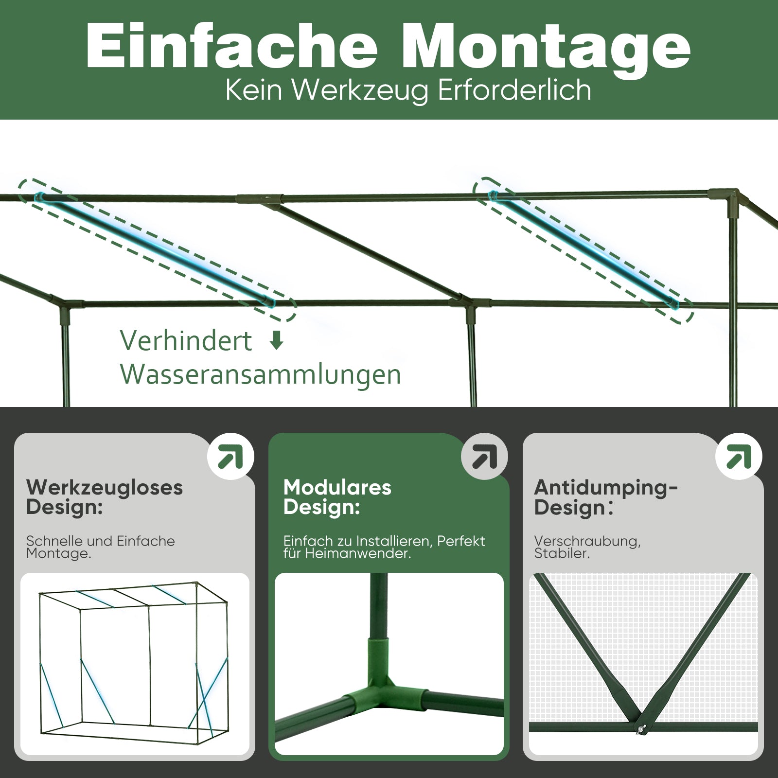 Sekey Tomatengewächshaus 200 x 170 x 77 cm – Begehbares Folien-Gewächshaus für Balkon & Garten, stabil, winterfest & UV-beständig, Grün