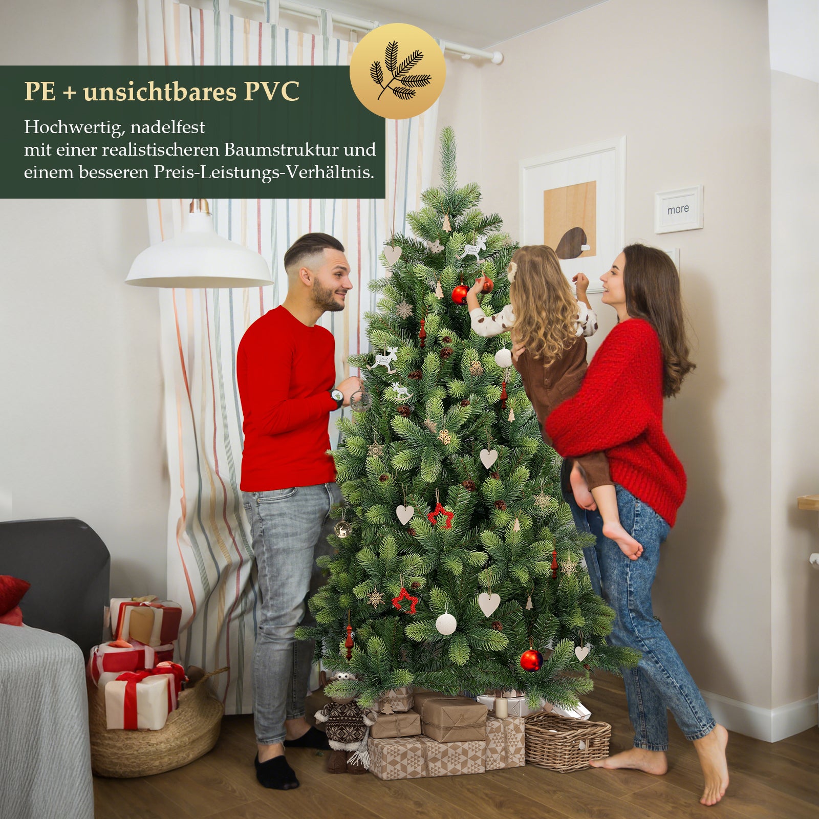 SALCAR 150 cm/180 cm/210 cm Künstlicher Weihnachtsbaum – Realistische PE-Rundspitzen, Unsichtbare PVC-Zweige, Stabiler Metallständer, Perfekt für Innenbereich