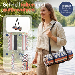 Sekey Picknickdecke Wasserdicht 200x200 cm – Sandfreie Stranddecke im Bunte Bohemian Design, PEVA-Unterseite & Tragegurt für Picknick, Camping und Strand