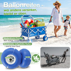 Sekey Bollerwagen faltbar mit Luftreifen 23×10 cm – Strand Bollerwagen klappbar bis 200 kg, 200L Transportwagen für Strand, Camping & Familie