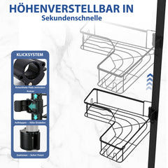 Sekey Duschregal Ohne Bohren – Höhenverstellbares Eck-Duschregal 79–315 cm mit 4 Körben & Klicksystem, Stabiles Teleskop-Dusch-Organizer für Badezimmer