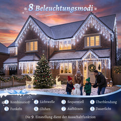 Salcar Eiszapfen Lichterkette 5 m – 200 LEDs Kaltweiß, 8 Modi, Timer & Memory, IP44