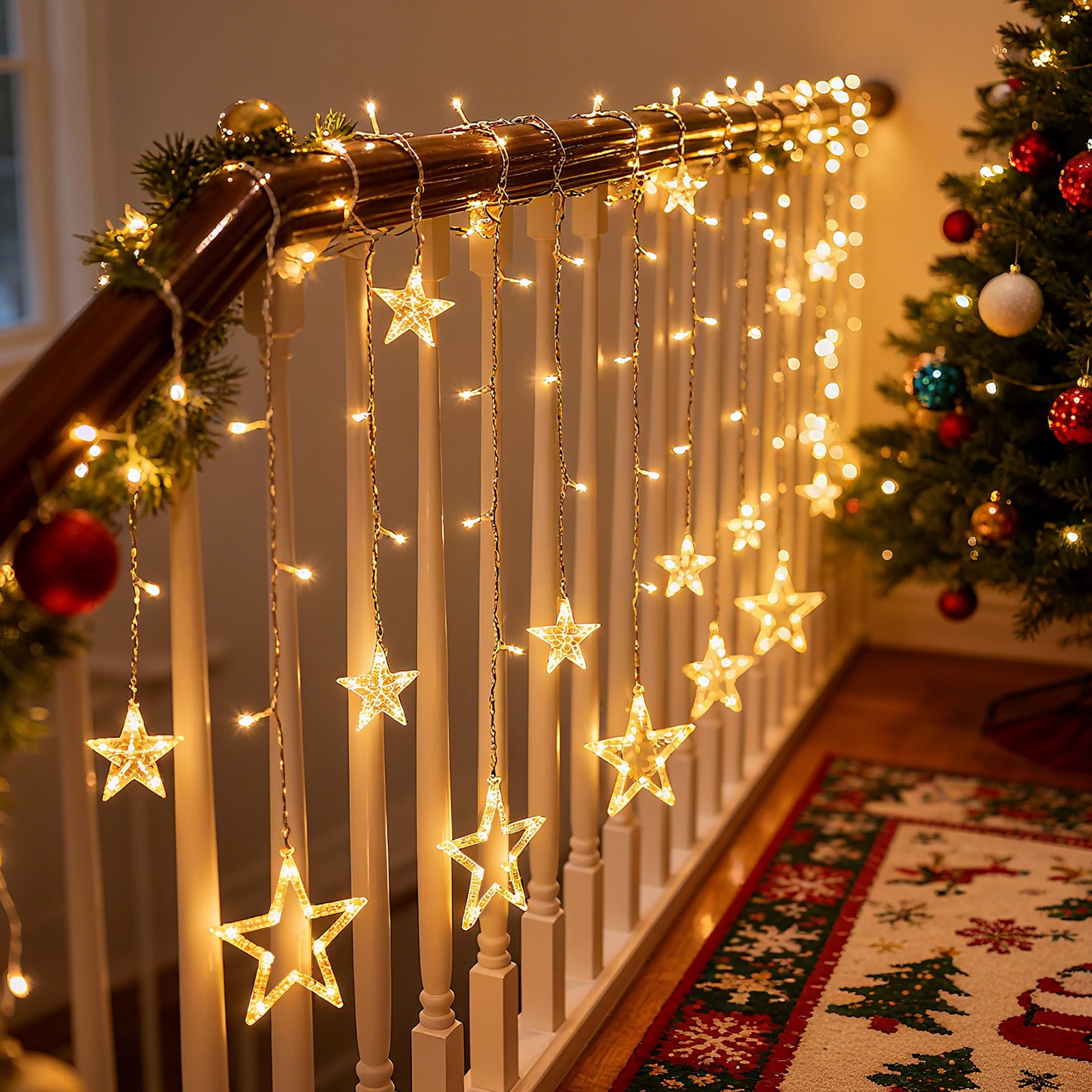 Salcar LED Sterne Lichtervorhang 1m x 1m mit 69 LEDs & 6 Sternen – Warmweiß, 8 Modi, USB, Weihnachts- & Partydeko
