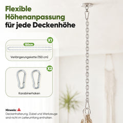 Sekey Hängesessel 360° drehbar mit Ringkissen – Boho Hängestuhl aus Recycling-Baumwolle, gemütlicher Hängesitz mit Metallkette & Karabinern für Wohnzimmer, Balkon und Terrasse