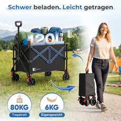 Sunula K2 Bollerwagen 120 L – Faltbarer Handwagen mit 80 kg Tragkraft, 360°-Rädern & Bremse, 4-seitig klappbar  Produktbeschreibung