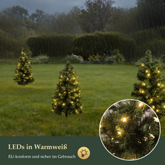 SALCAR 3er-Set Künstlicher Weihnachtsbaum 60 cm mit warmweißer LED-Beleuchtung – PVC Tannenzweige mit Erdspieß, Außenbereich & Gartendeko mit Fernbedienung & Timer