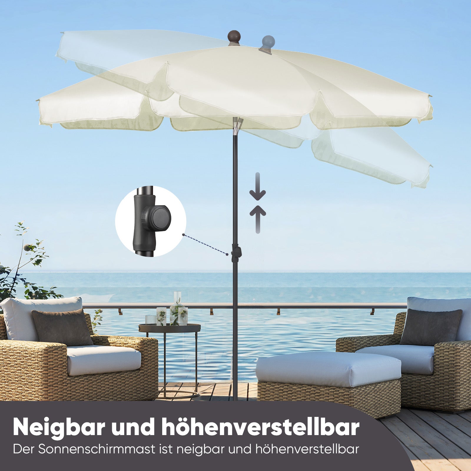 Sekey 200 cm parasol with protective cover, sun protection UV50+