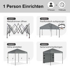 Sekey 300 x 300 cm Faltpavillon mit 1 Seitenteilen