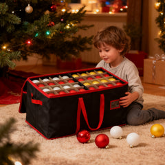 Salcar Schwarze Aufbewahrungsbox für 128 Weihnachtskugeln – Faltbare Christbaumkugel-Box 64,8×32,3×34,2 cm mit 128 Fächern, Tragegriffen & Doppelreißverschluss