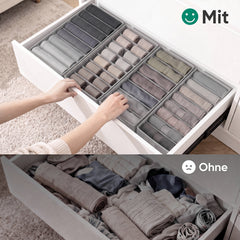 Sekey Schubladen Organizer – 22 × 51 × 11 cm, je 8 Fächer, faltbare Stoffboxen für Unterwäsche & Socken