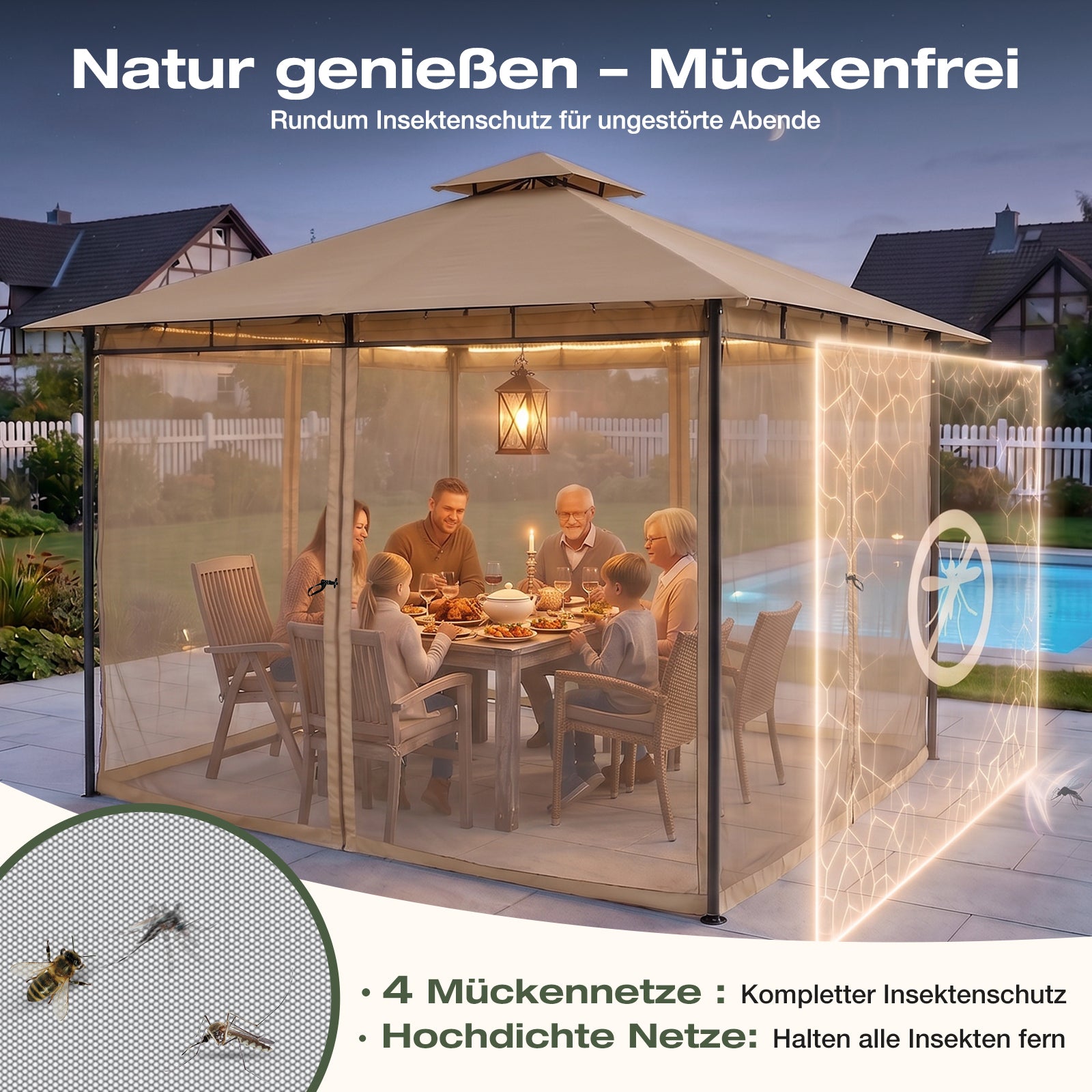 pavillon sonnensegel 3x3 Sekey Stabiler Pavillon mit Insektenschutz und einfacher Montage – sekeymall