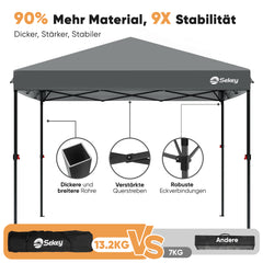 Sekey Premium Pop-Up Pavillon 3×3 m – Wasserdicht & Stabil, Faltpavillon mit Seitenwänden, Höhenverstellbar 250–270 cm
