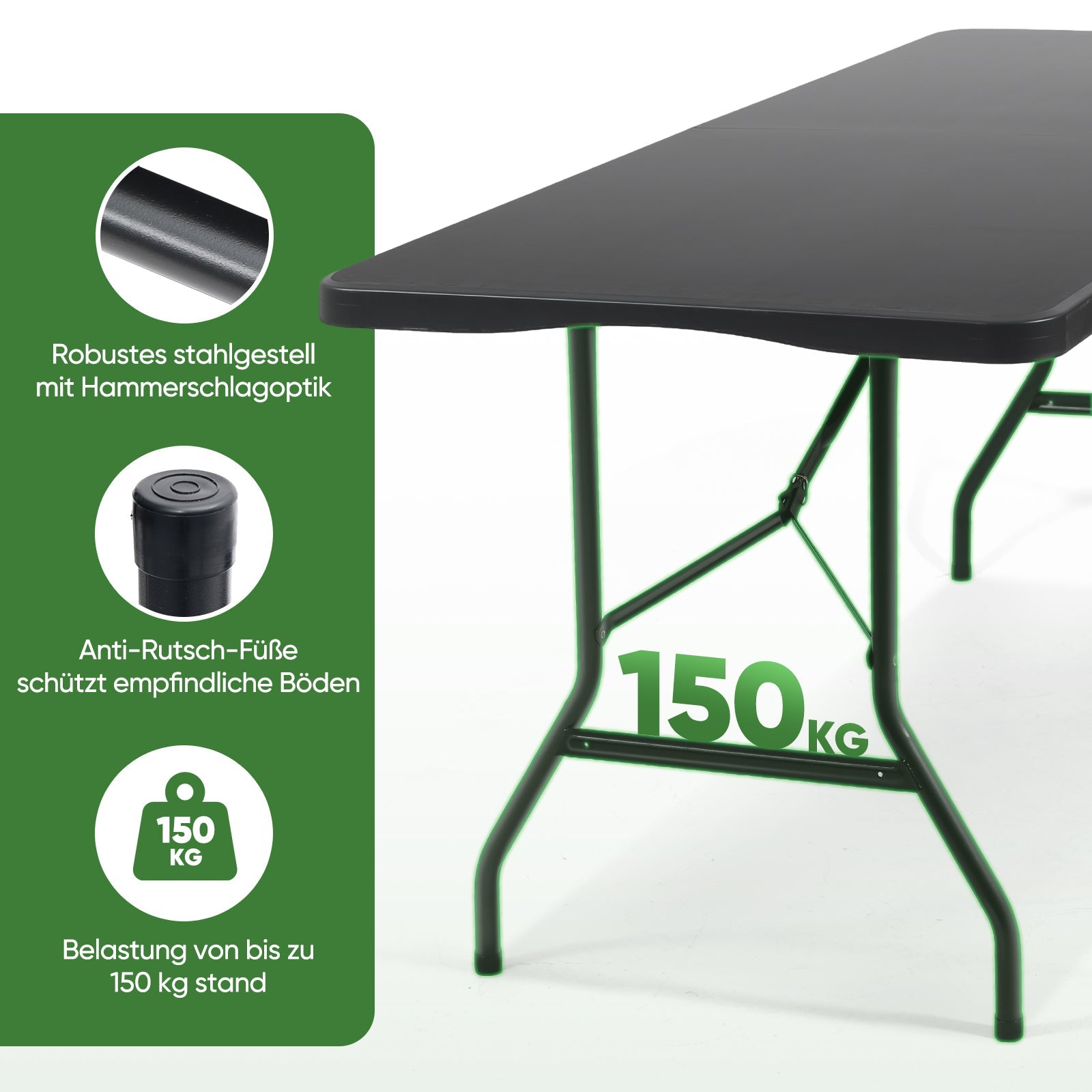 campingtisch wetterfest Sekey Klapptisch 152x70x74 cm – Robuster Buffettisch aus Kunststoff, – sekeymall