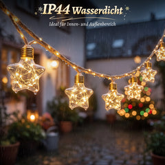 Salcar Lichterkette mit Hanfseil – 10 Glühbirnen, 5 m, Warmweiß, 8 Modi, für Garten & Terrasse