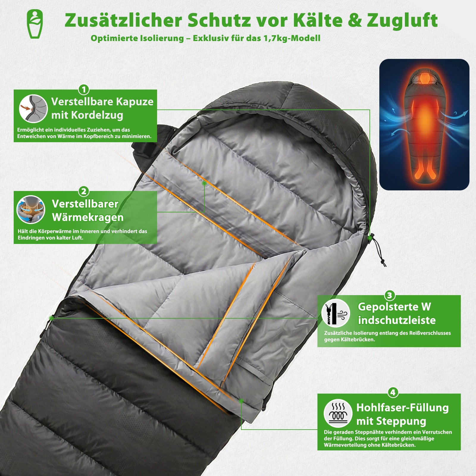schlafsack wärmekragen Sekey 4-Jahreszeiten Mumienschlafsack Erwachsene – 1,7 kg Schlafsack m – sekeymall