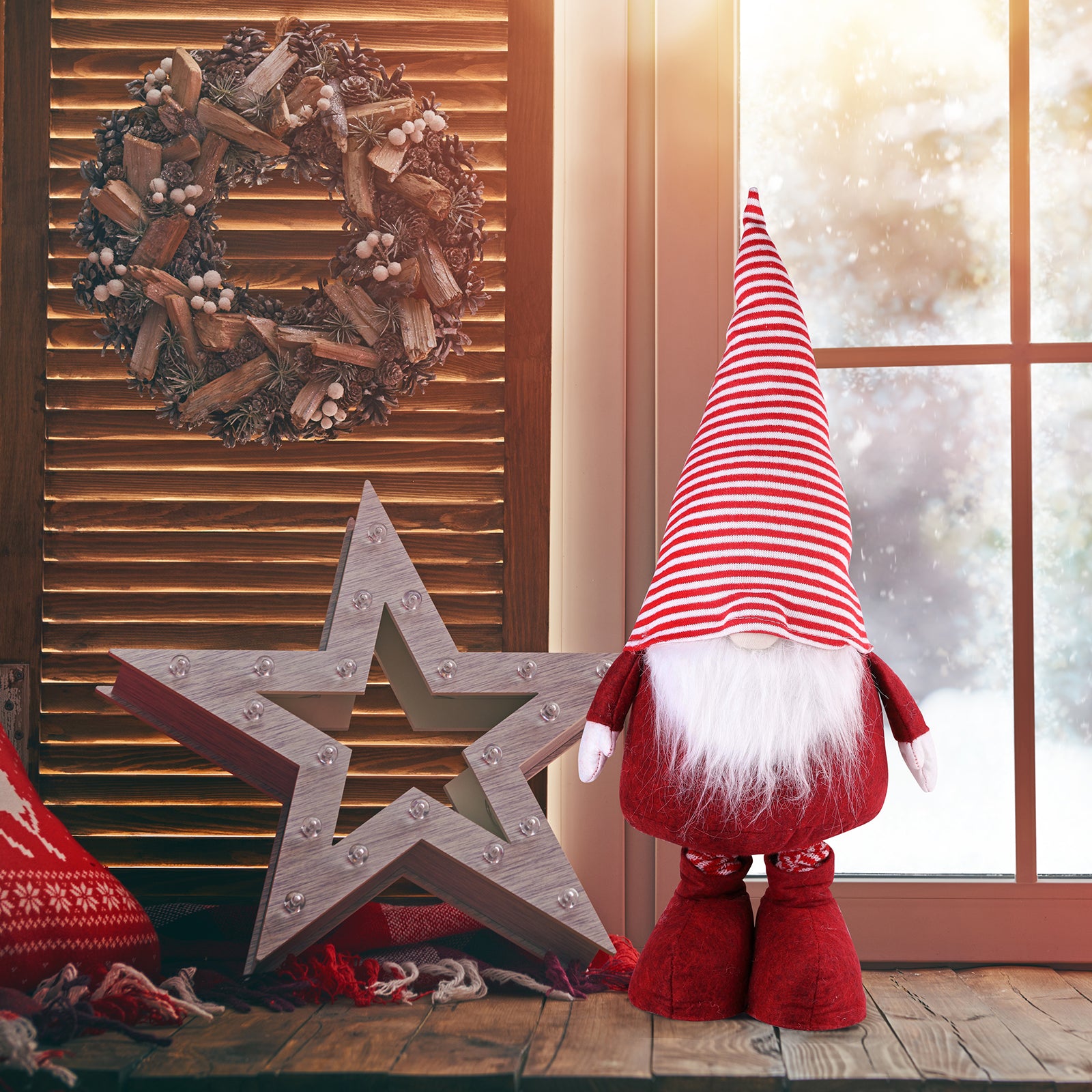 SALCAR Weihnachtsdeko Wichtel XL – Großer Deko-Gnom aus Filz, höhenverstellbar von 60–92 cm, Teleskopbeine, perfektes Geschenk zu Weihnachten & Thanksgiving – Rot