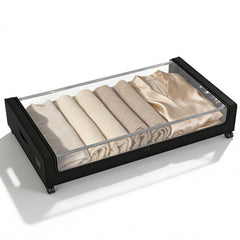 Sekey Unterbett-Aufbewahrungsbox mit Rollen – 78 × 44 × 14 cm, Metallrahmen & PVC-Fenster für Kleidung & Bettwäsche